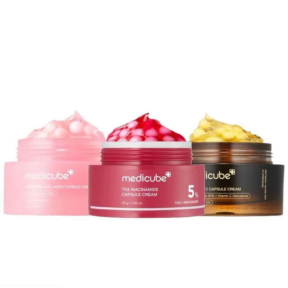 Medicube Capsule Cream Trio — Pink, Red, Yellow Jars